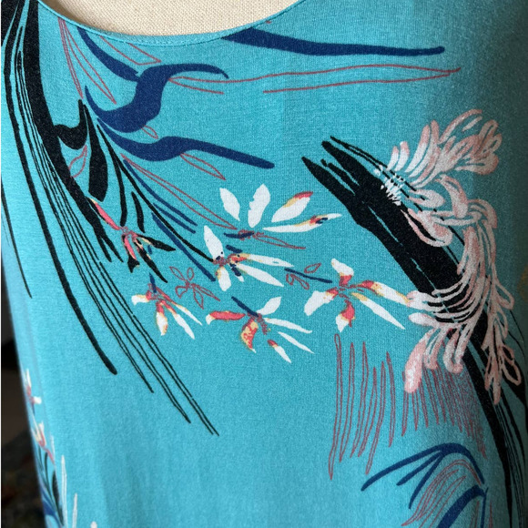 Joan Vass Maxi Dress in Blue Green with Tropical Floral Print Size XL - Picture 2 of 7